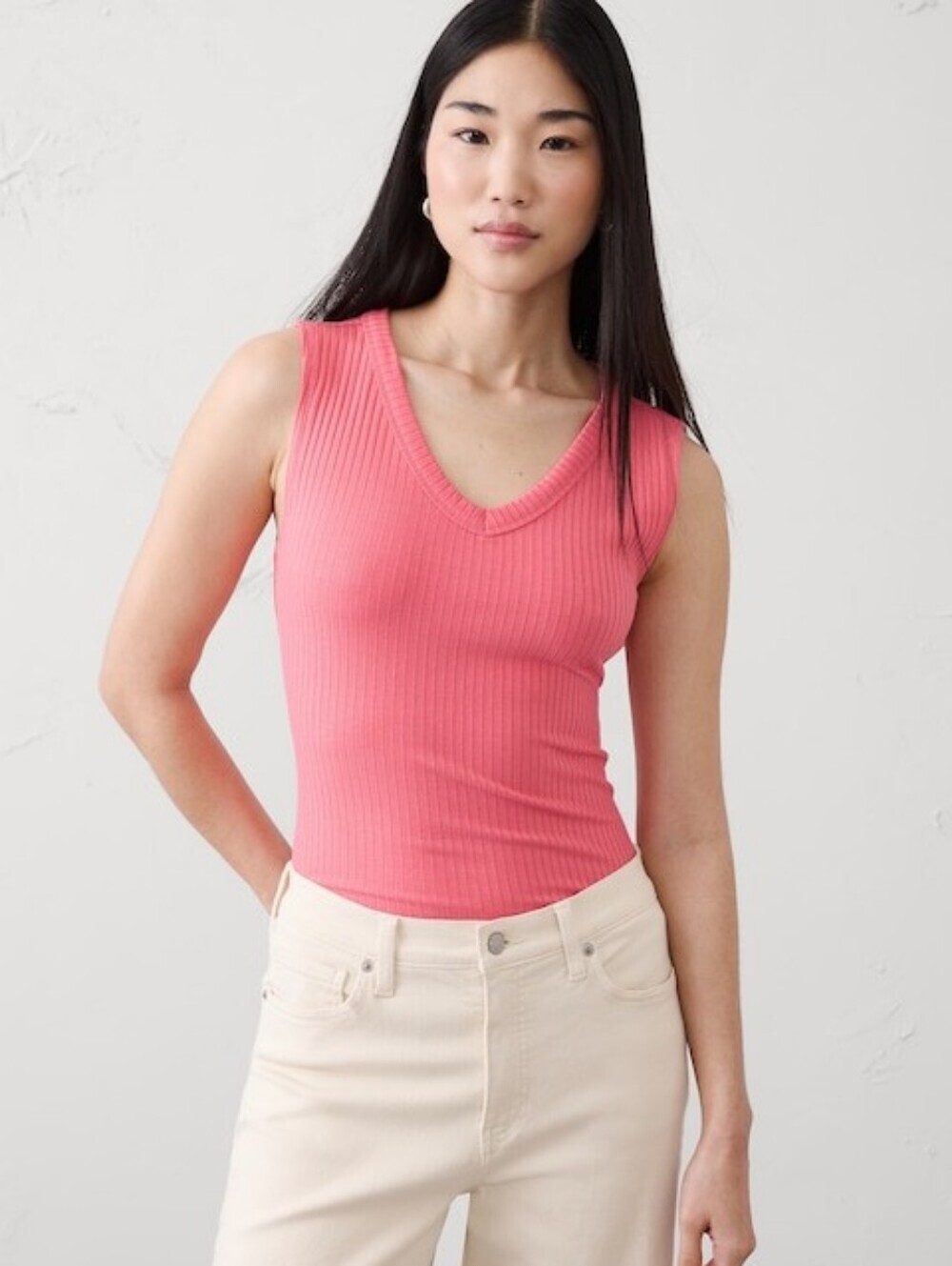 Like New! Banana Republic V Neck Rib Top, Pink Macaroon